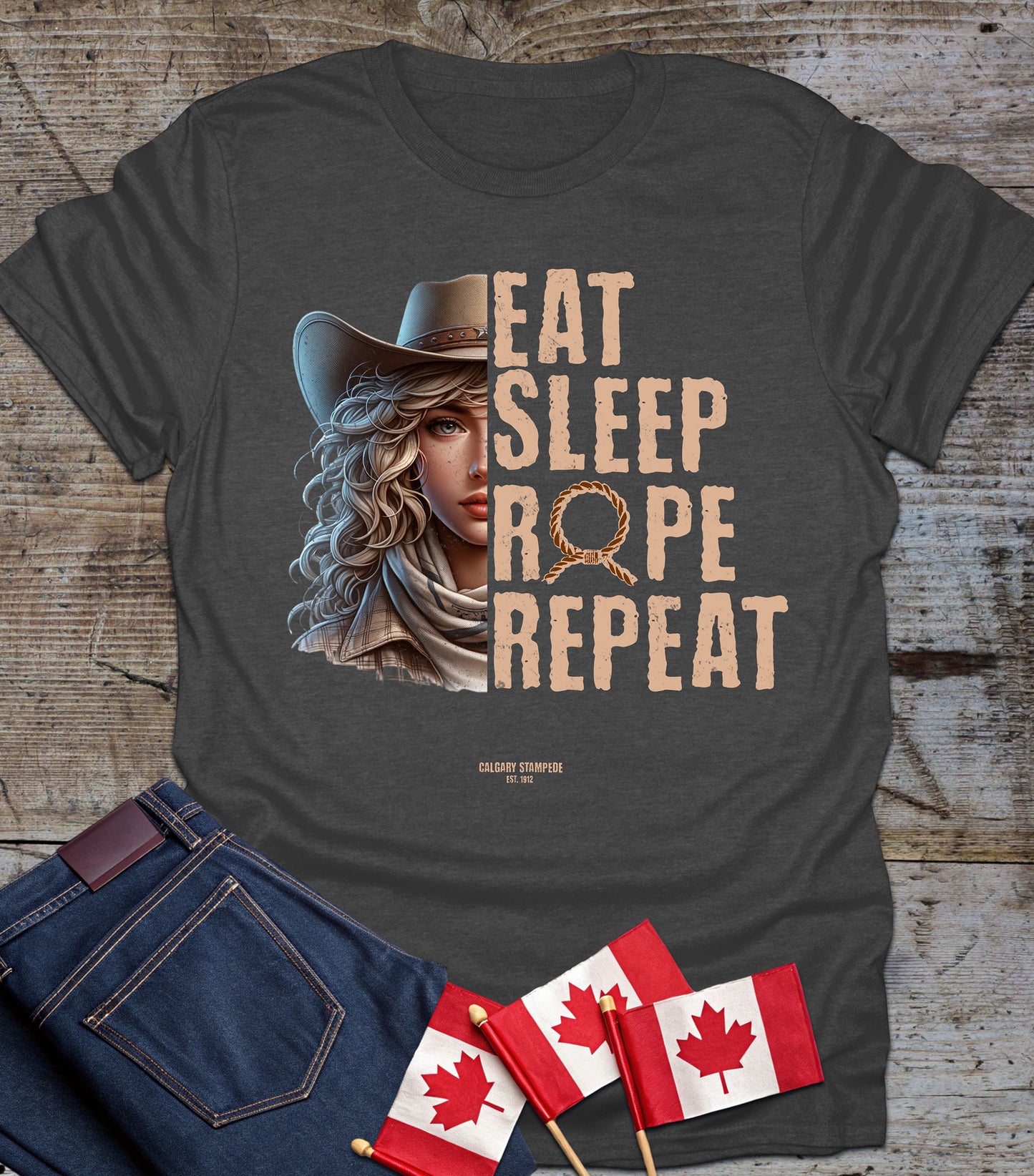Eat Sleep Rope Repeat Cowgirl T-Shirt - Softstyle Tee for Rodeo Fans