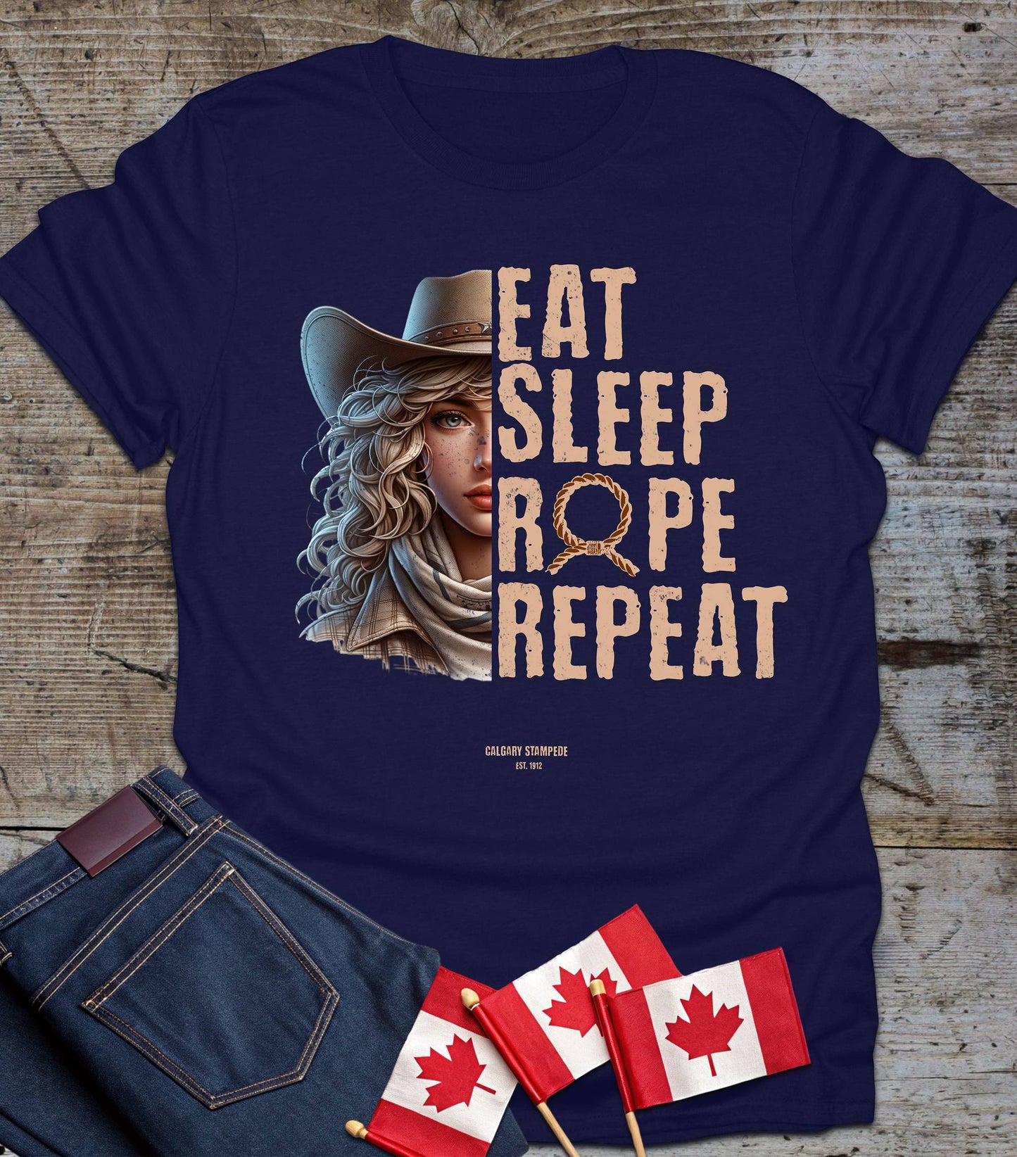 Eat Sleep Rope Repeat Cowgirl T-Shirt - Softstyle Tee for Rodeo Fans