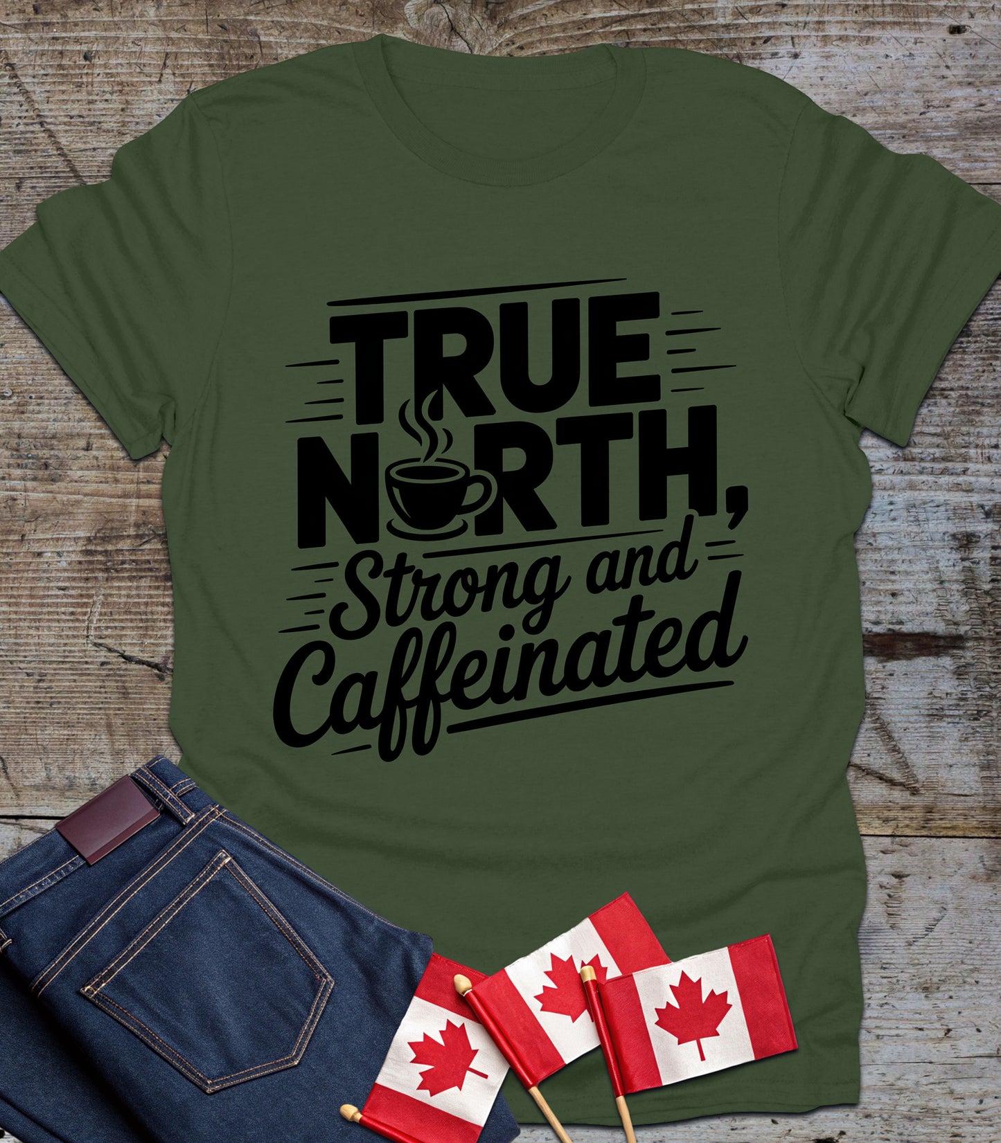 True North Strong and Caffeinated | Unisex Softstyle Tee for Coffee Lovers