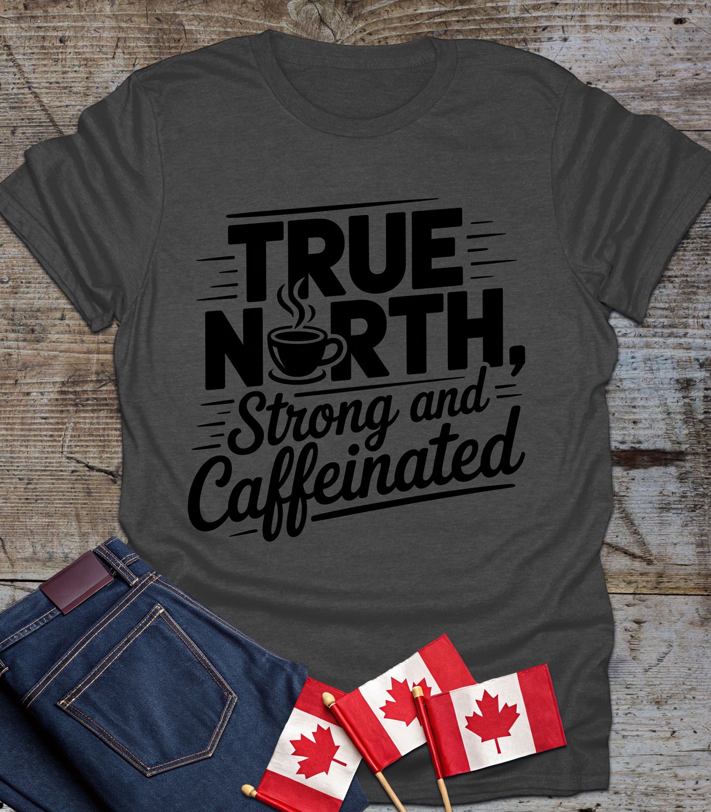 True North Strong and Caffeinated | Unisex Softstyle Tee for Coffee Lovers