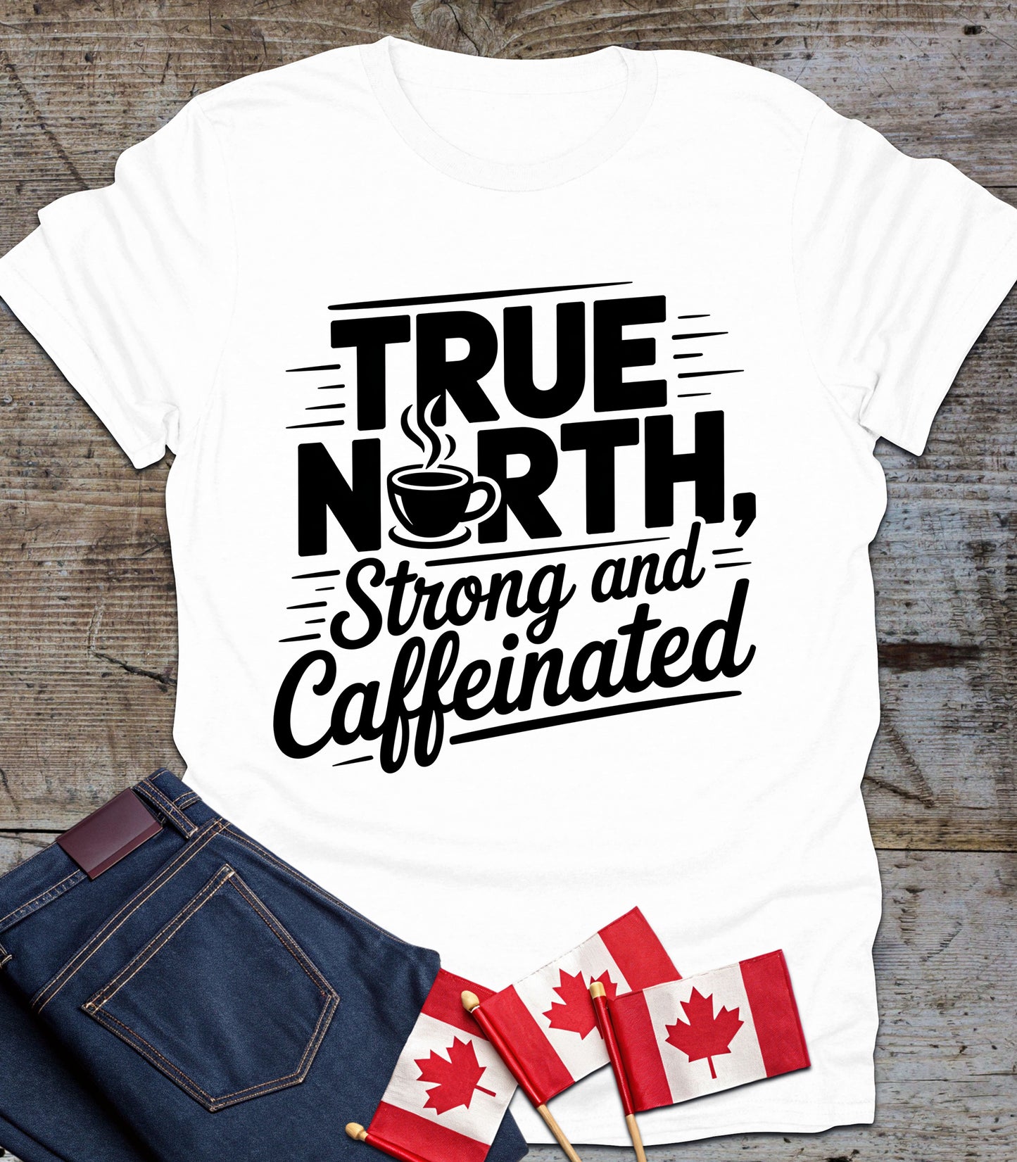 True North Strong and Caffeinated | Unisex Softstyle Tee for Coffee Lovers